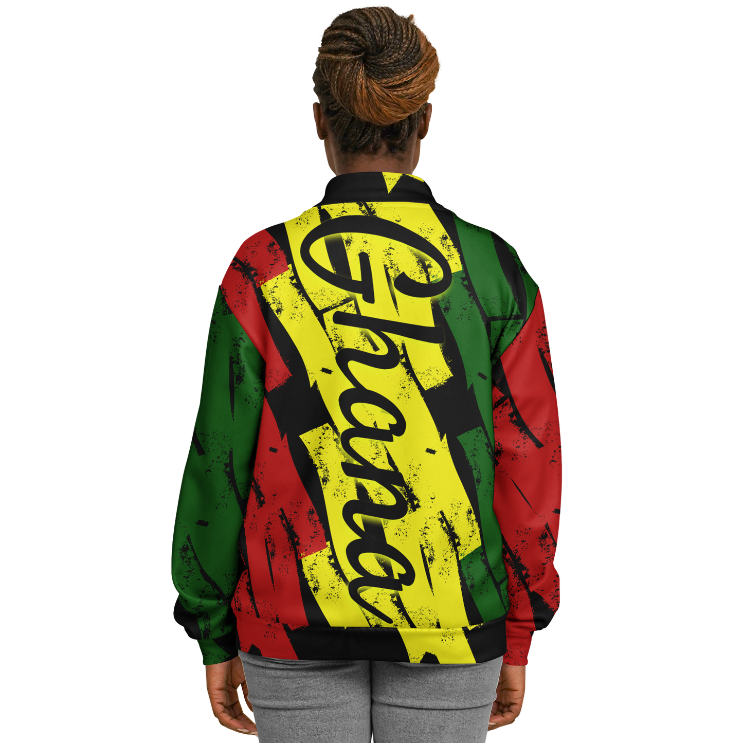 Women's Ghana Flag & Black Star Pattern All-Over Print Baseball Jacket