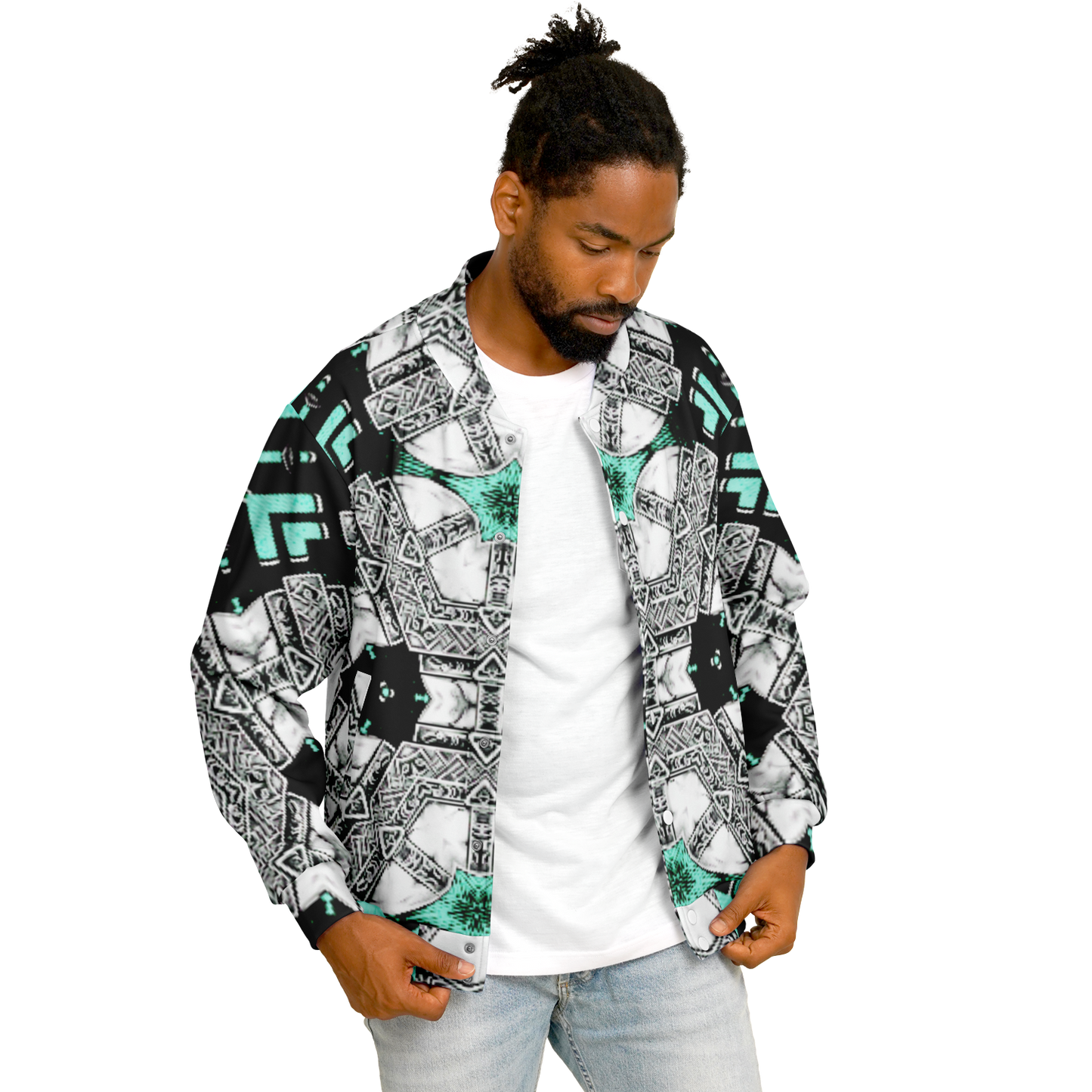Men's Kaleidoscope Geometric Pattern Design All Over Print Baseball Jacket