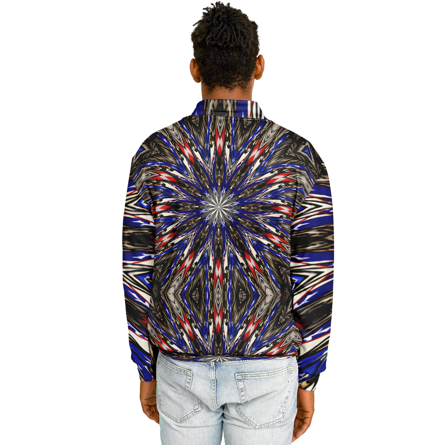 Men's Starburst Patriotic Colors Pattern All-Over-Print Baseball Jacket