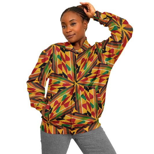 Women's Vibrant African Kente Geometric All-Over Print Baseball Jacket