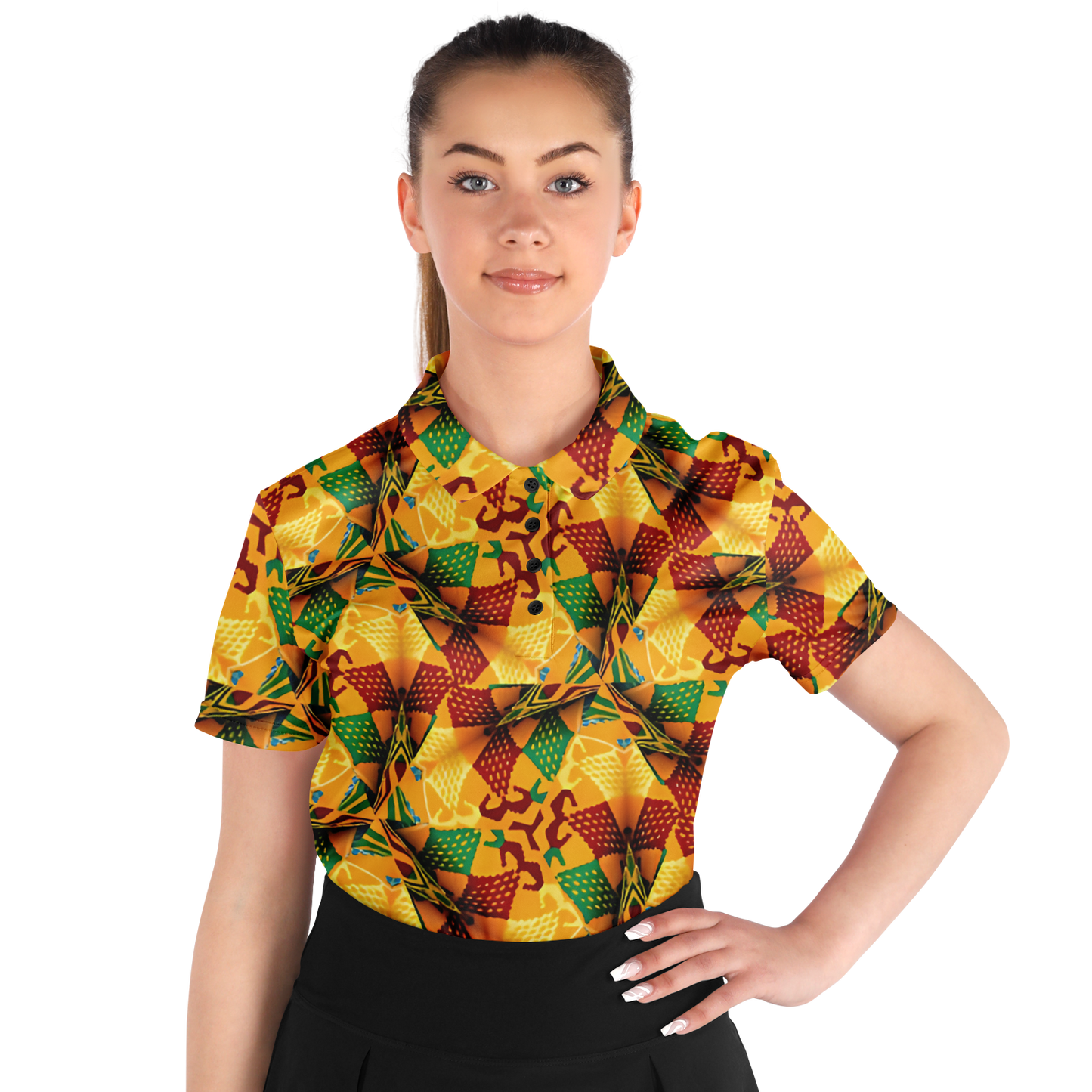 Women's Vibrant Autumn Kaleidoscope Polyester Polo Shirt