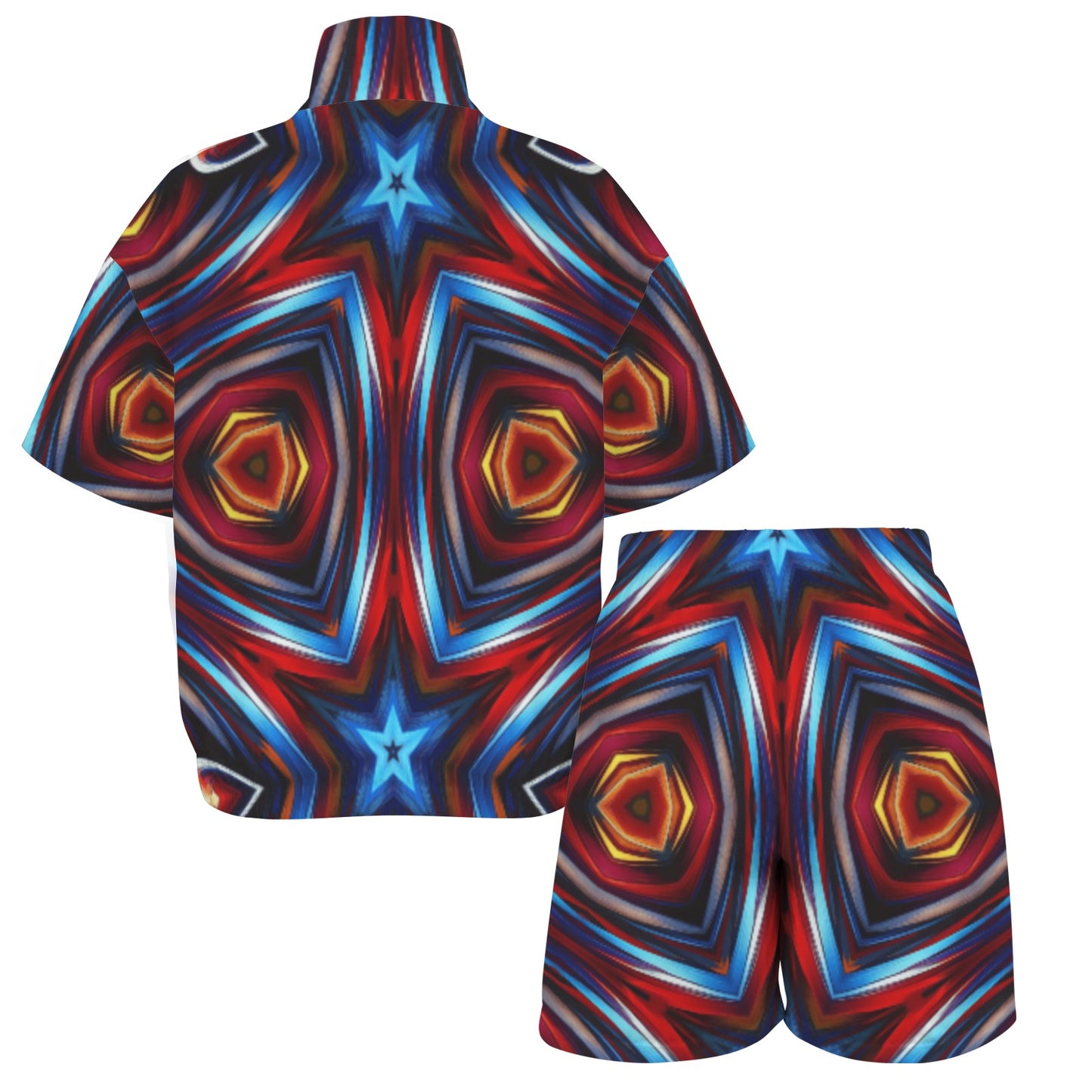 Women's Patriotic Red White Blue Geometric Windbreaker Short Set