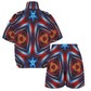 Women's Patriotic Red White Blue Geometric Windbreaker Short Set