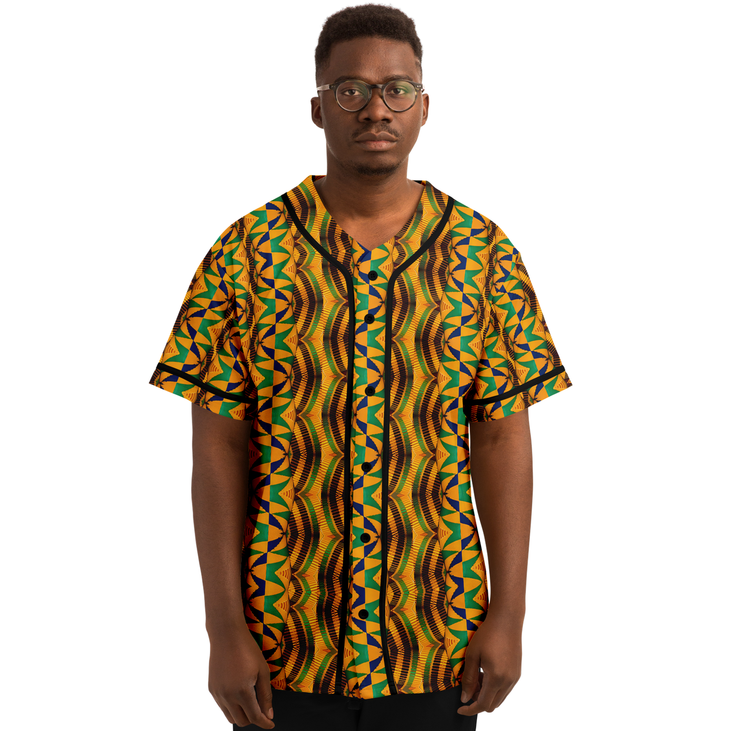 Men's African Kente Geometric Pattern All-Over Print Baseball Jersey