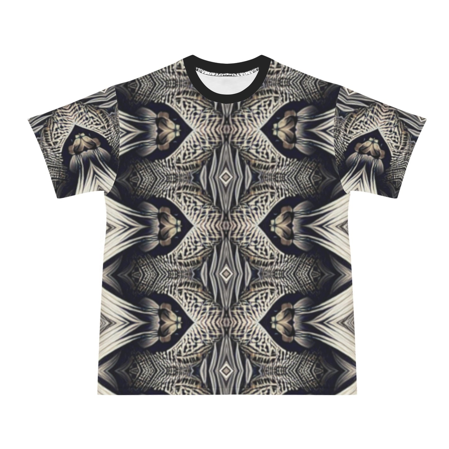 Men's Monochrome Geometric Kaleidoscope Pattern All Over Print Men's All Over Print Ribbed Collar T-Shirt
