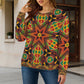 Women’s African Kente Geometric Star Pattern All-Over Print Crew Neck Sweater.