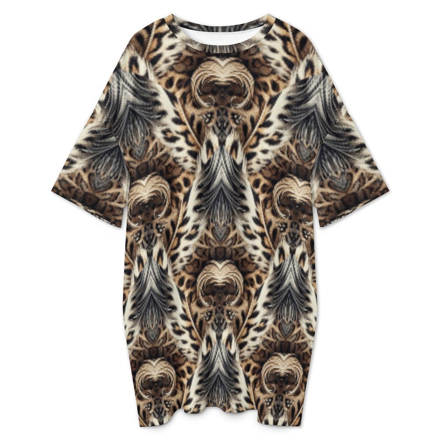 Women's Leopard Kaleidoscope Pattern All-Over Print Oversized T- Shirt Loungewear
