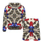 Men's Patriotic Stars & Cross Kaleidoscope Pattern All-Over Print Lightweight Sun Hoodie & Shorts Set