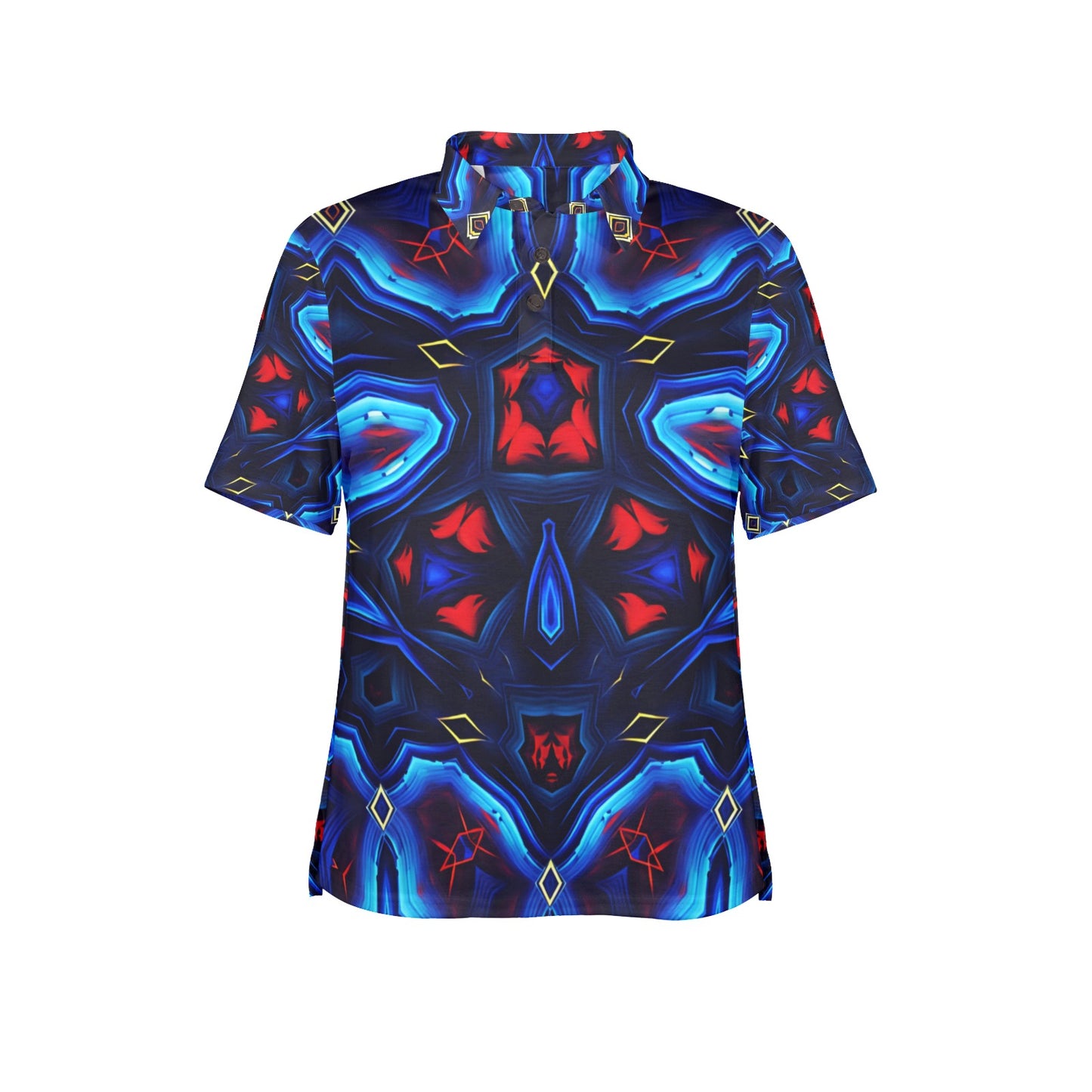 Women's Blue & Red Kaleidoscope Pattern All Over Print Polo Shirt