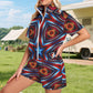Women's Patriotic Red White Blue Geometric Windbreaker Short Set