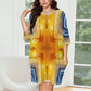 Women’s Bright Orange & Blue Abstract All Over Print Oversized T- Shirt Loungewear
