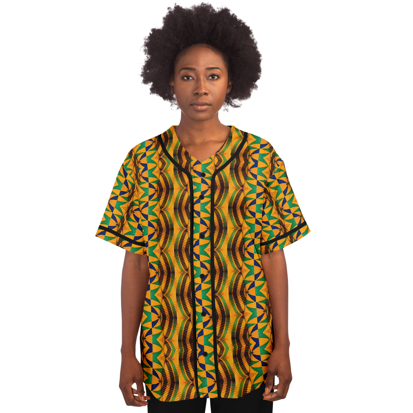 Women's African Kente Geometric Pattern All-Over Print Baseball Jersey