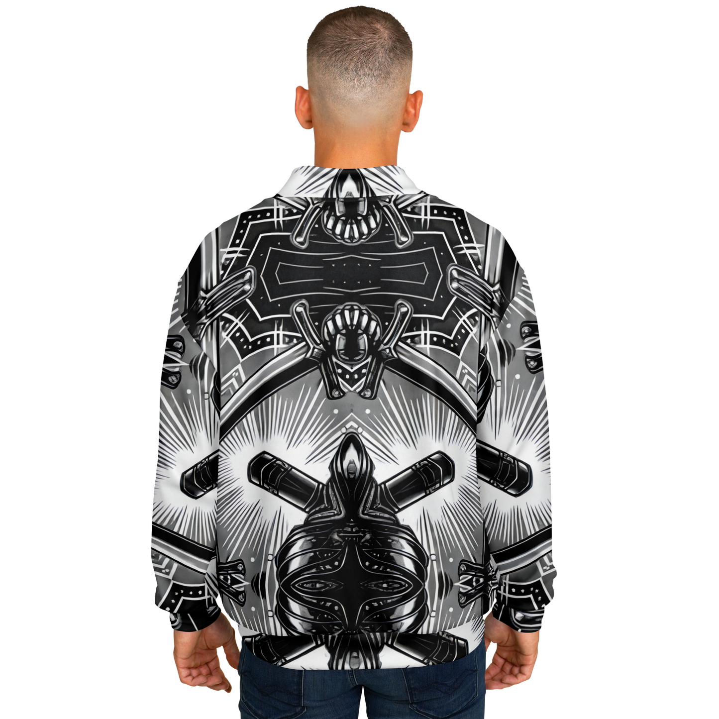 Men's Monochrome Kaleidoscope Pattern Men's All Over Print Baseball Jacket