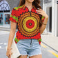 Women's Red Tribal Kaleidoscope Pattern All Over Print Zipper Polo Shirt