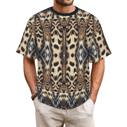 Men's Leopard Trendy Geometric Pattern All-Over Print All Over Print Ribbed Collar T-Shirt