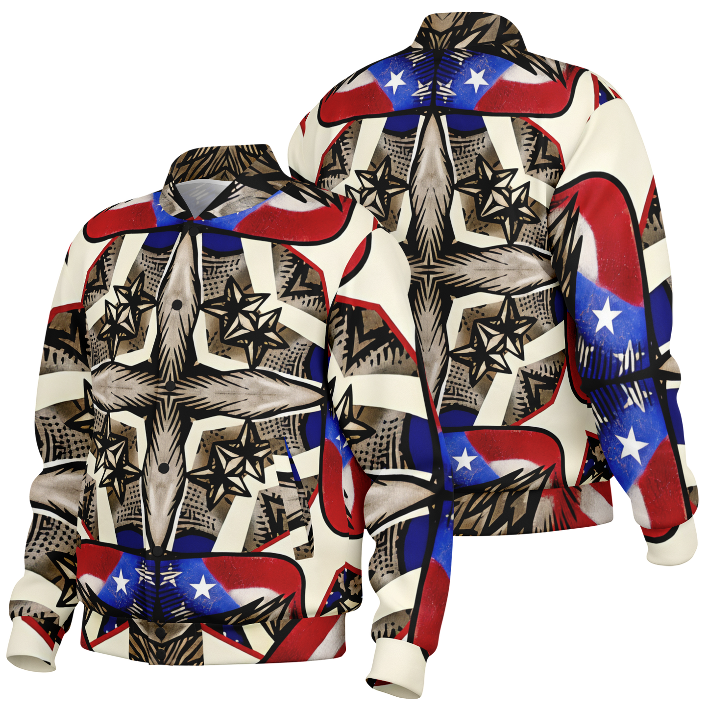 Men's Patriotic Star Kaleidoscope Pattern All-Over Print Baseball Jacket