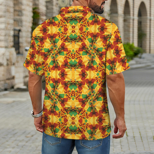 Men's Vibrant African Kente Geometric Pattern All Over Print Zipper Polo Shirt.