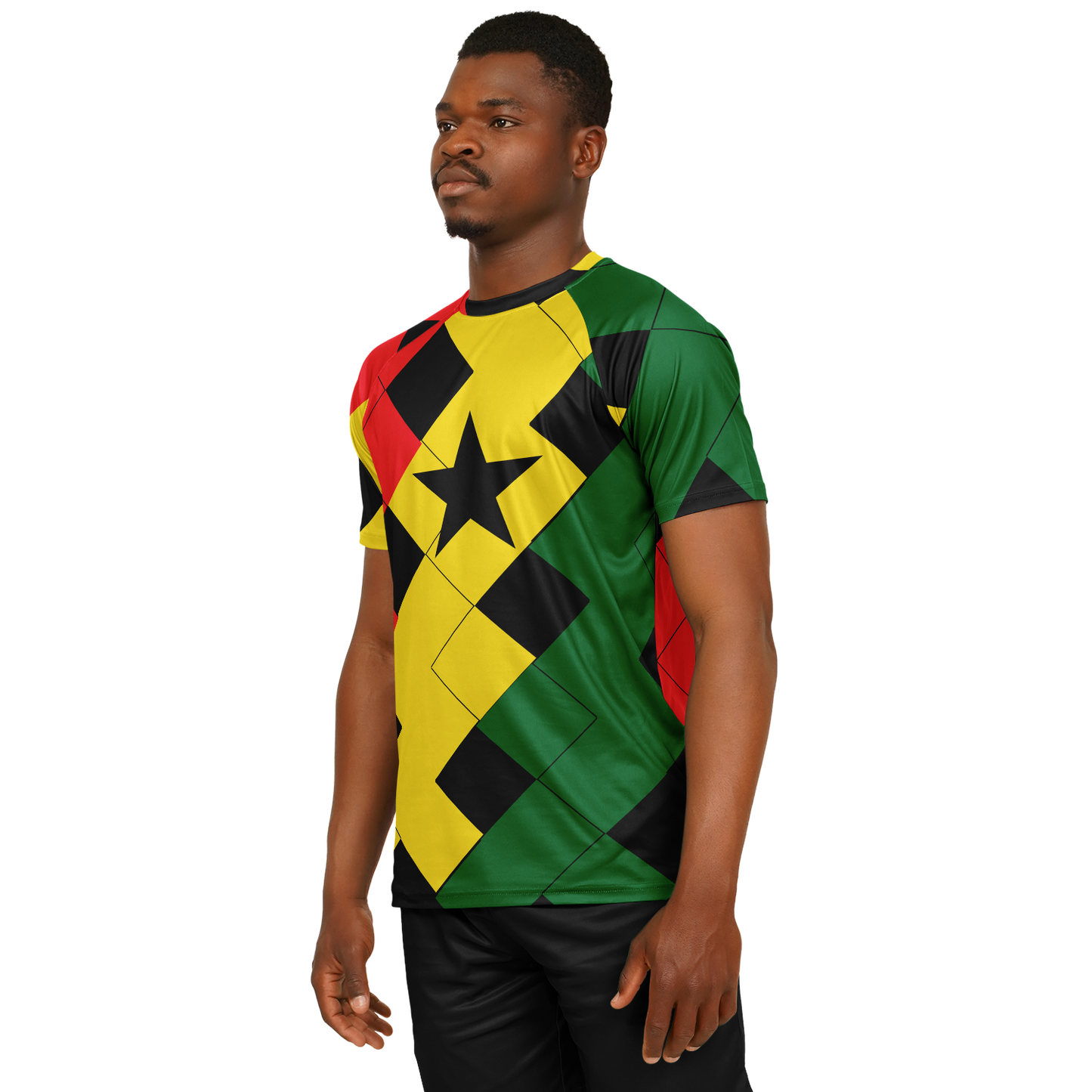 Men's Red Yellow Green and Black Stars Soccer Jersey