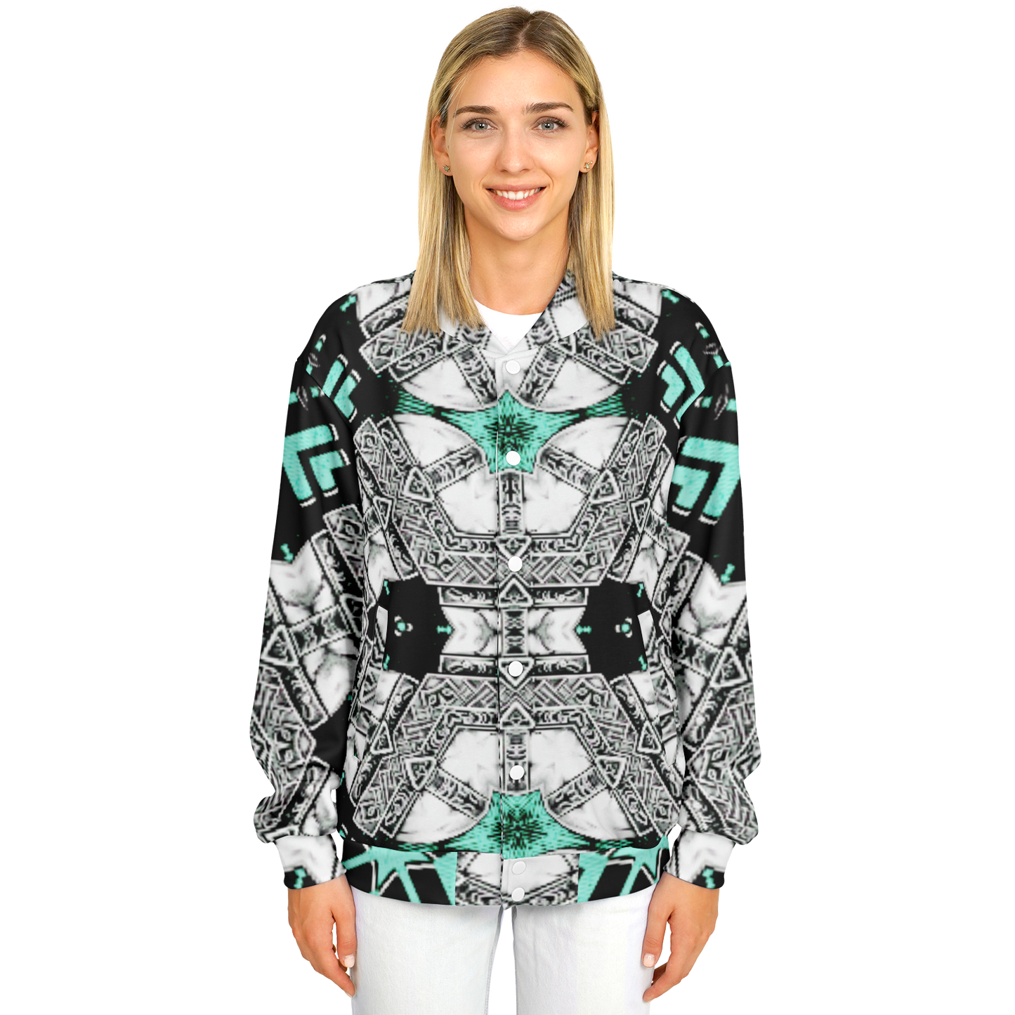 Women's Kaleidoscope Geometric Pattern All Over Print Baseball Jacket
