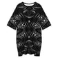 Women's Black & Silver Symmetry Pattern All-Over Print Oversized T- Shirt Loungewear