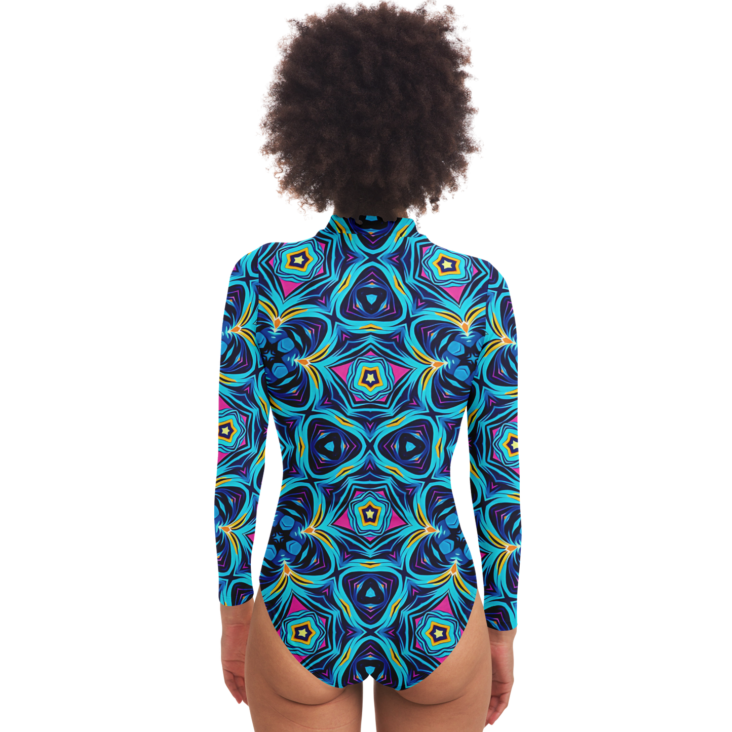 Women's Blue Kaleidoscope Bodysuit Long Sleeve