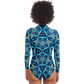 Women's Blue Kaleidoscope Bodysuit Long Sleeve