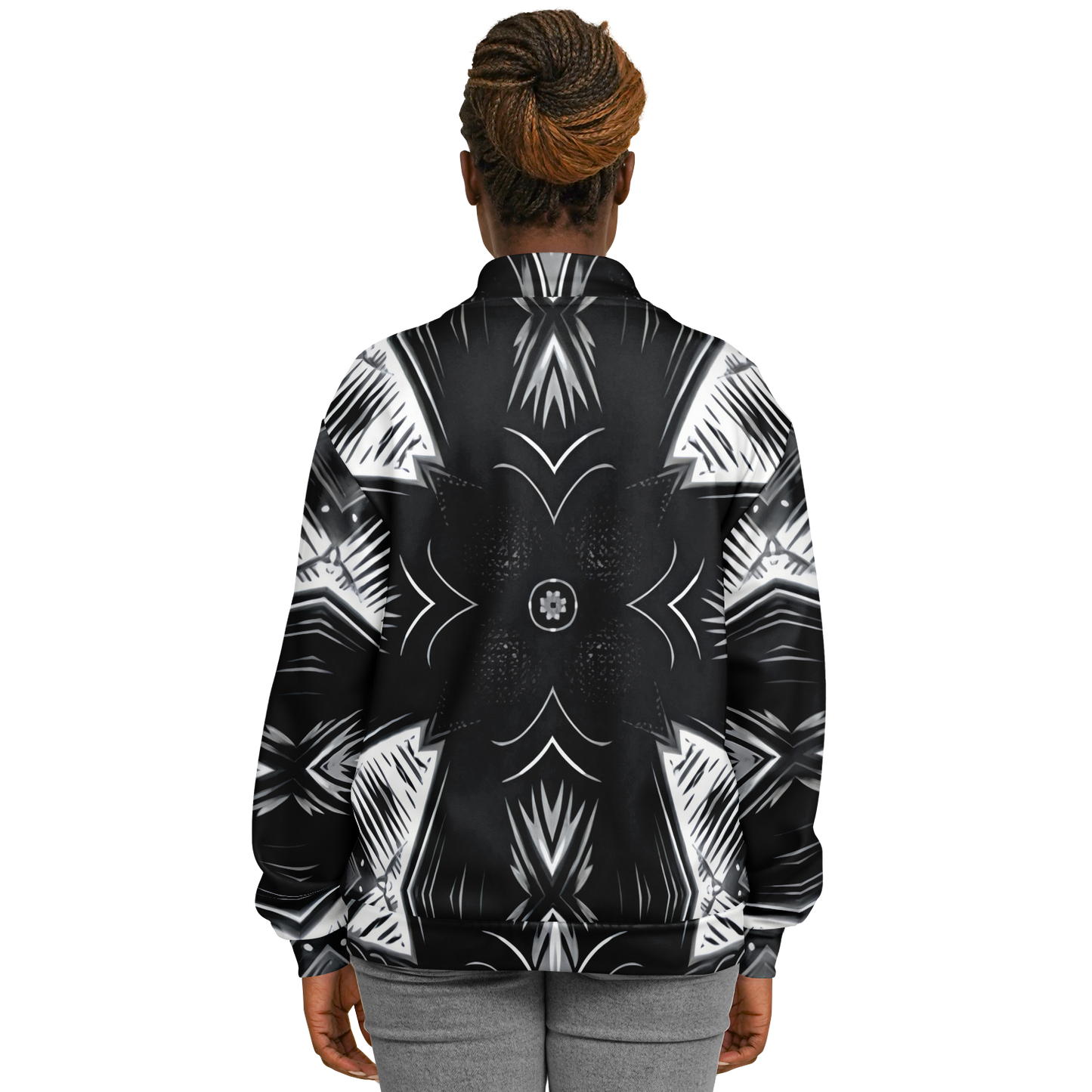 Women's Black & White Geometric Pattern All Over print All Over Print Baseball Jacket