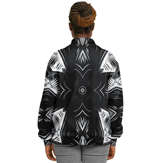 Women's Black & White Geometric Pattern All Over print All Over Print Baseball Jacket
