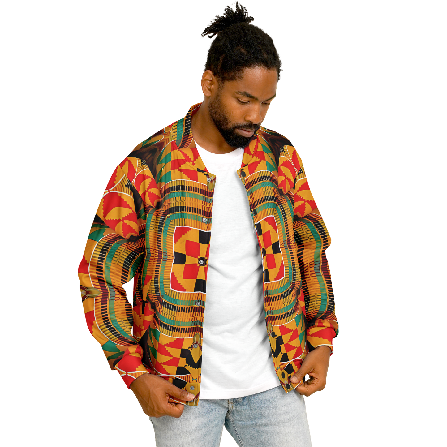Men's Vibrant African Kente-Inspired Pattern All-Over Print Baseball Jacket