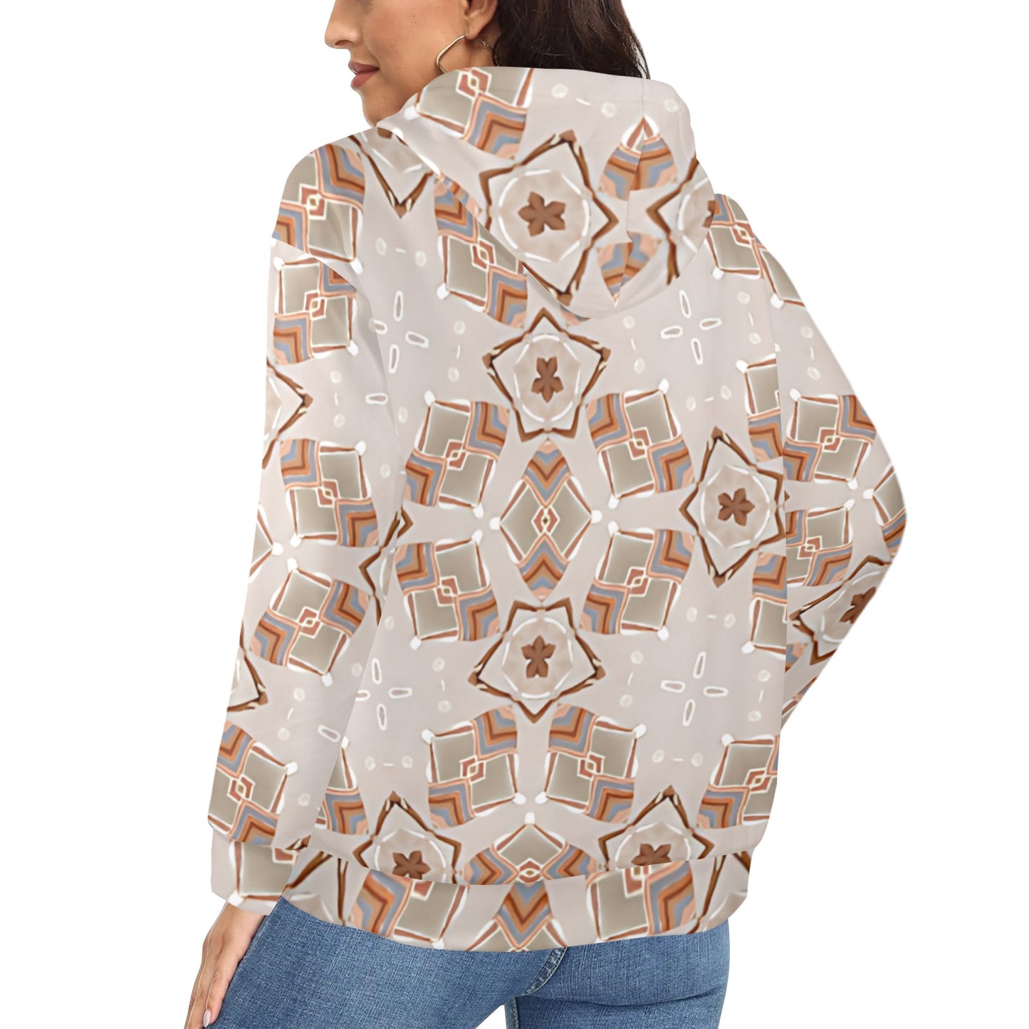 Women's Neutral Boho Graphic Pattern All-Over Print Women's Fleece Full-Zip Hoodie