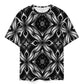 Men's Black & White Geometric Pattern All-Over Print Shirt Plus Size Drop Shoulder T-Shirt