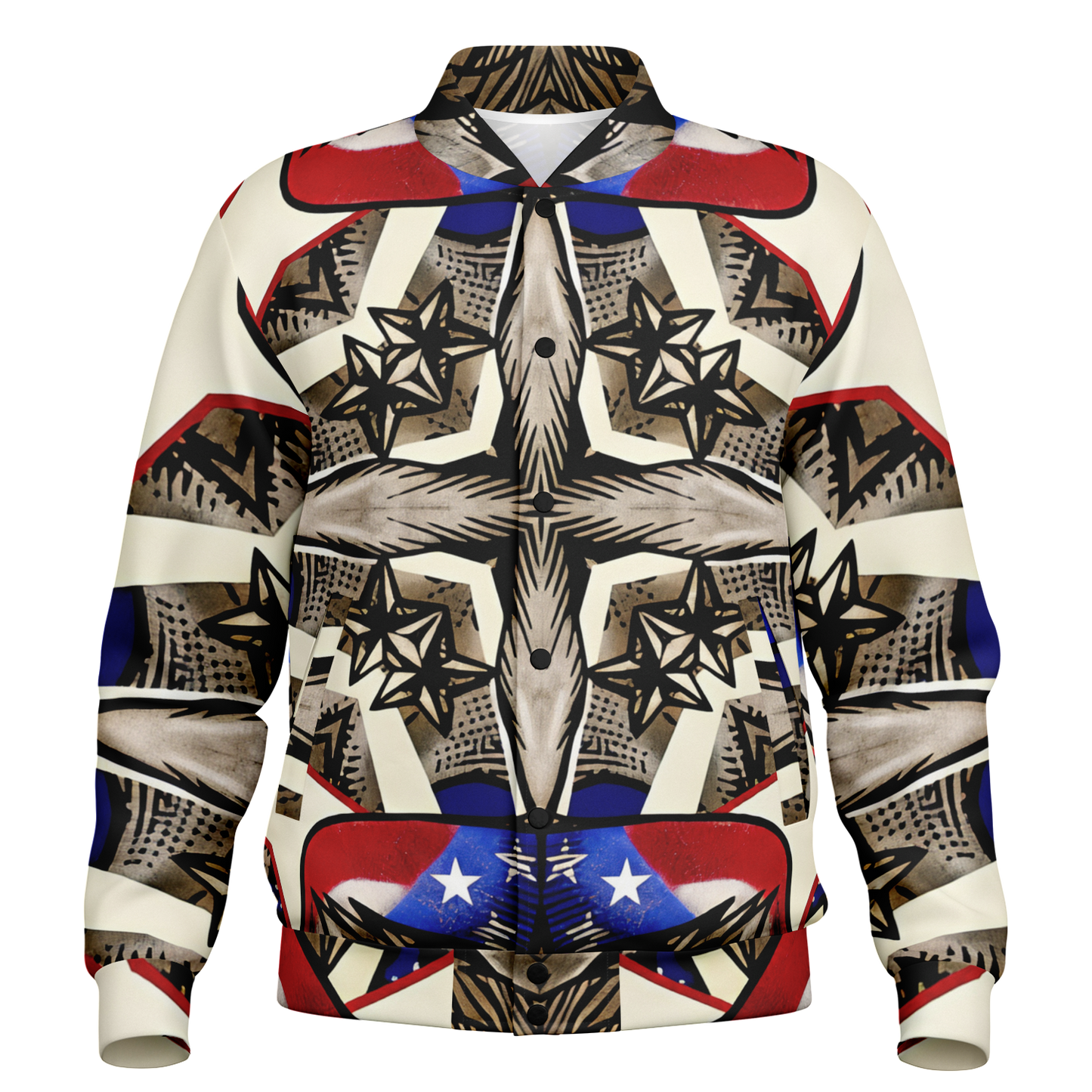 Women's Patriotic Star Kaleidoscope Pattern All-Over Print Baseball Jacket