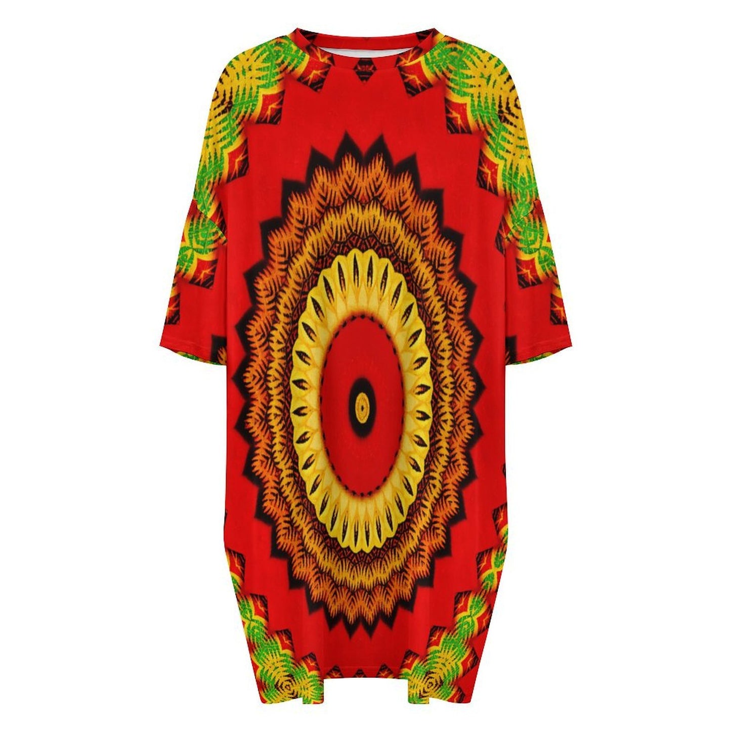 Women's Red Tribal Kaleidoscope Women's Oversized T- Shirt Loungewear