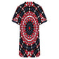 Women's Red, Blue & White Circle Pattern All-Over Print Casual V-Neck Dress with Rolled Cuffs