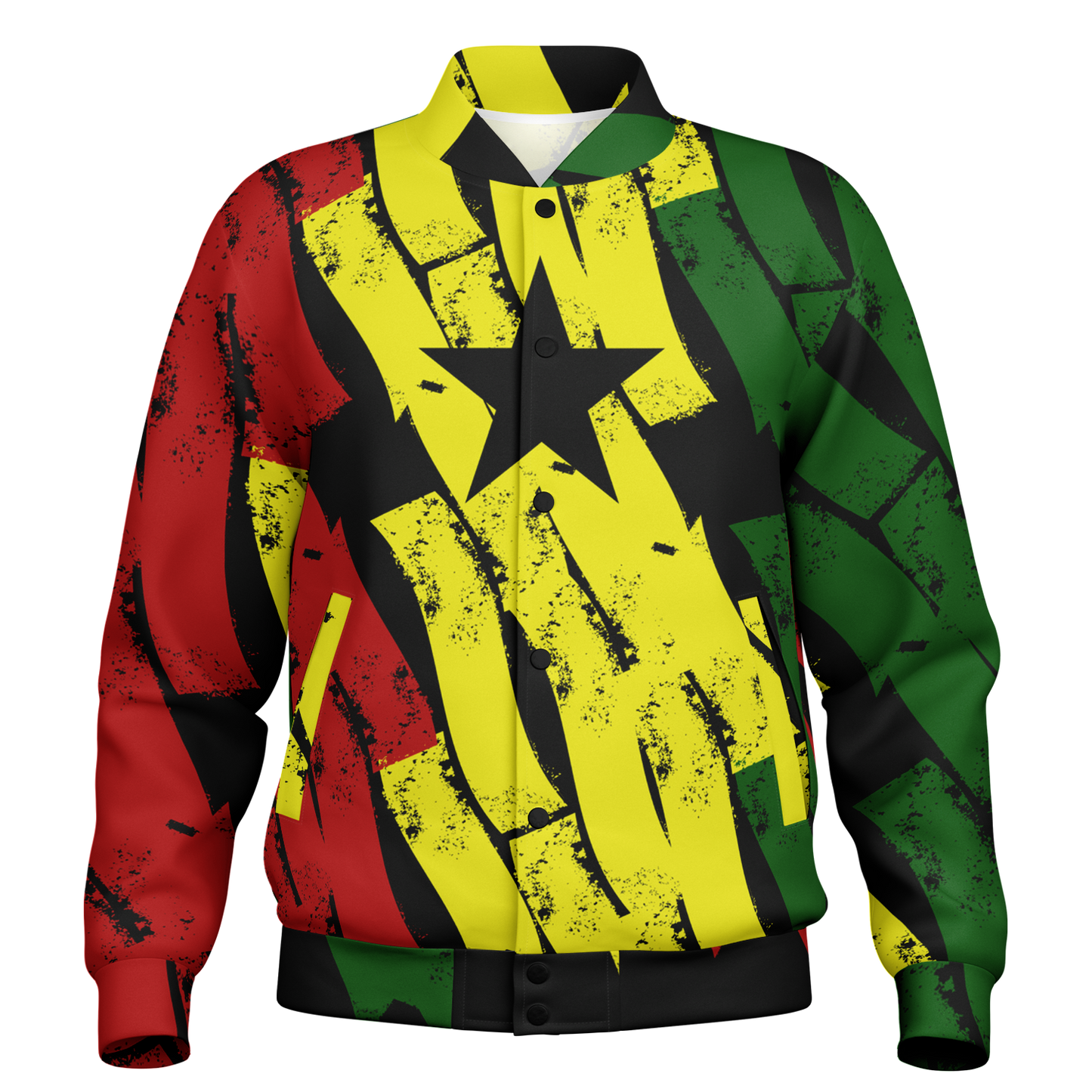 Women's Ghana Flag & Black Star Pattern All-Over Print Baseball Jacket