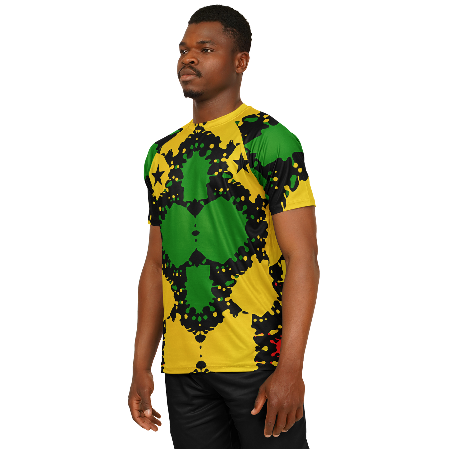 Men Bold Red Yellow Green & Black Star Geometric Pattern All Over Print Soccer Jersey