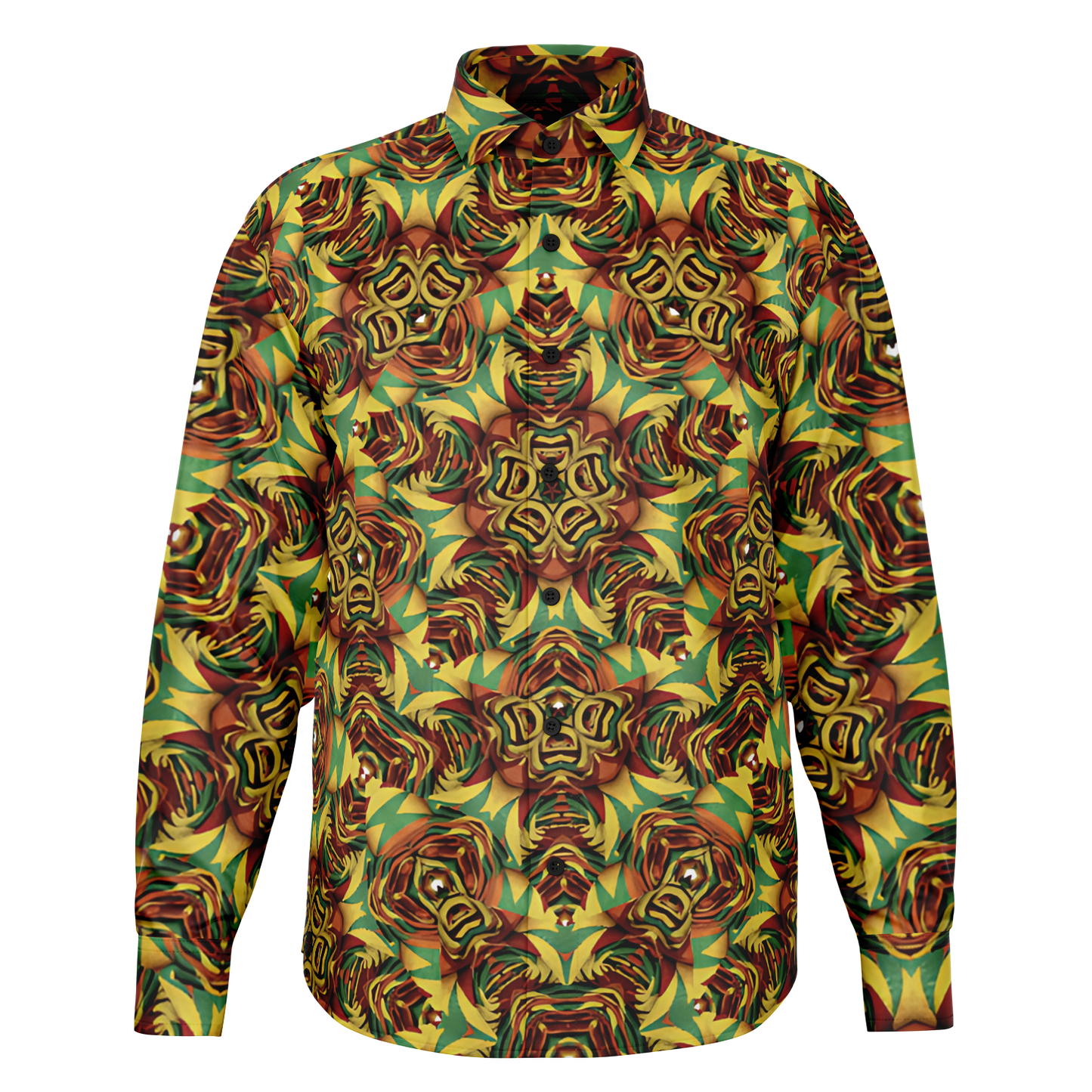 Men's Vibrant Geometric Pattern Spread Collar Long Sleeve Button-Down All Over Print Shirt.