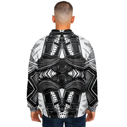 Men's Classic Black & White Geometric Pattern All Over Print Baseball Jacket