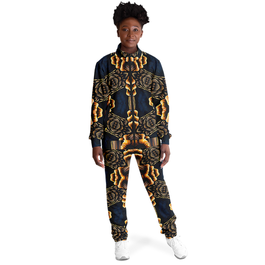 Women's Geometric Gold & Black Pattern Track Jacket and Pants