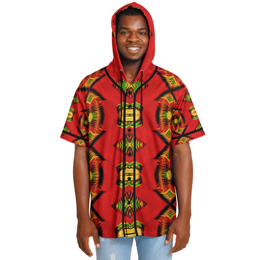 Men's Red Bold Tribal All-Over Print Hooded Baseball Jersey