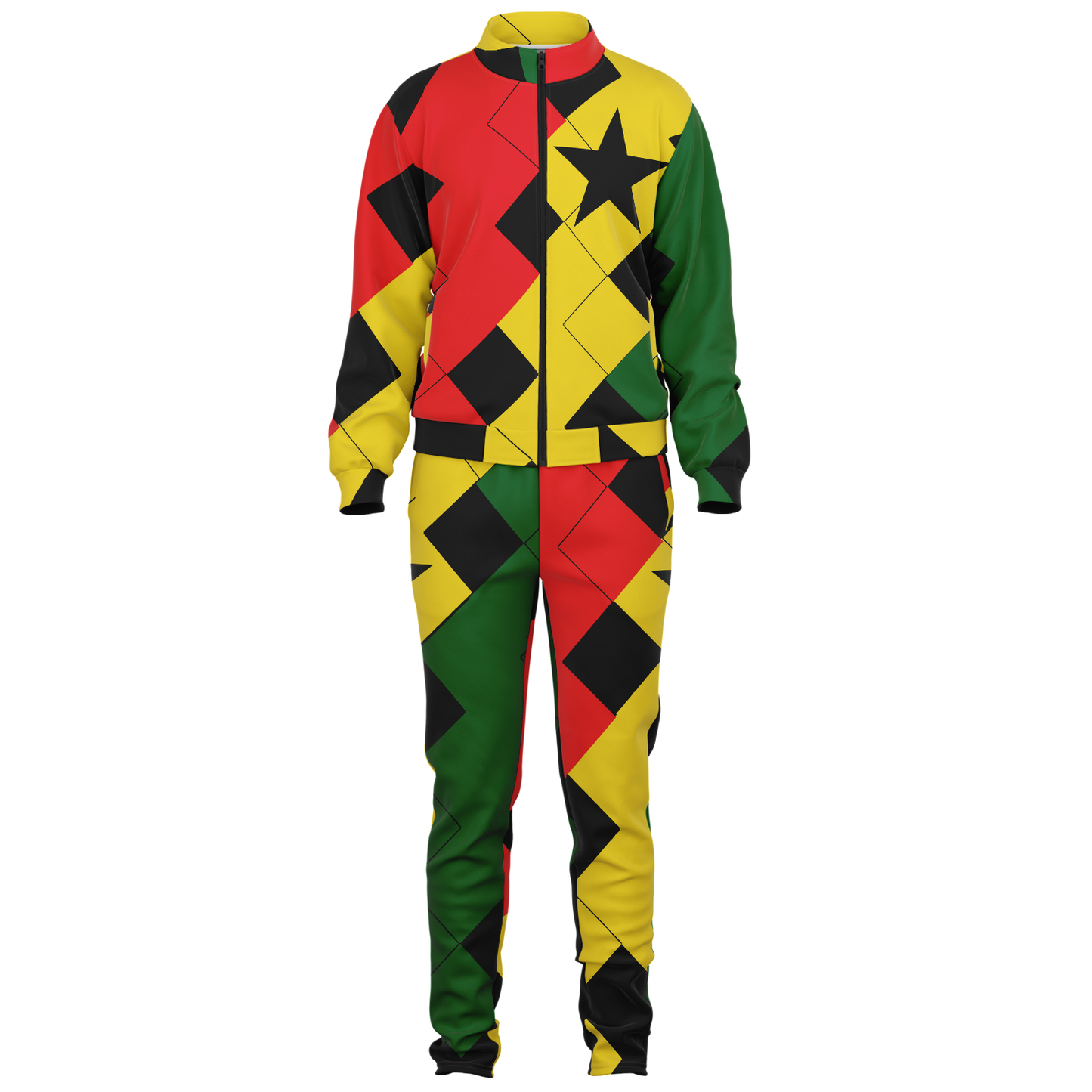 Men's Red Yellow Green and Black Stars Track Jacket and Pants