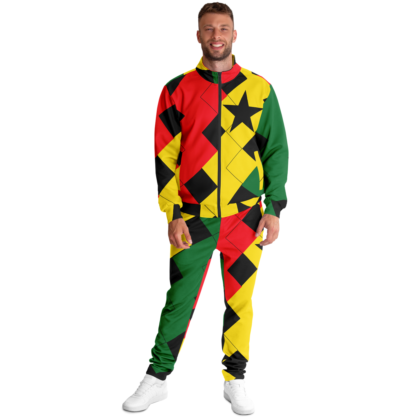 Men's Red Yellow Green and Black Stars Track Jacket and Pants