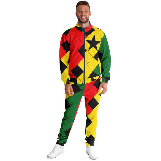 Men's Red Yellow Green and Black Stars Track Jacket and Pants