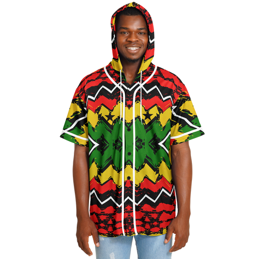 Men's Ghana Flag & Black Star Pattern All-Over Print Hooded Baseball Jersey
