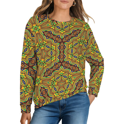 Women's Kaleidoscope Geo Pattern All-Over Print Crew Neck Sweater