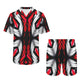 Men's Abstract Red, White & Black Pattern All-Over Print Hawaiian Shirt & Shorts Set