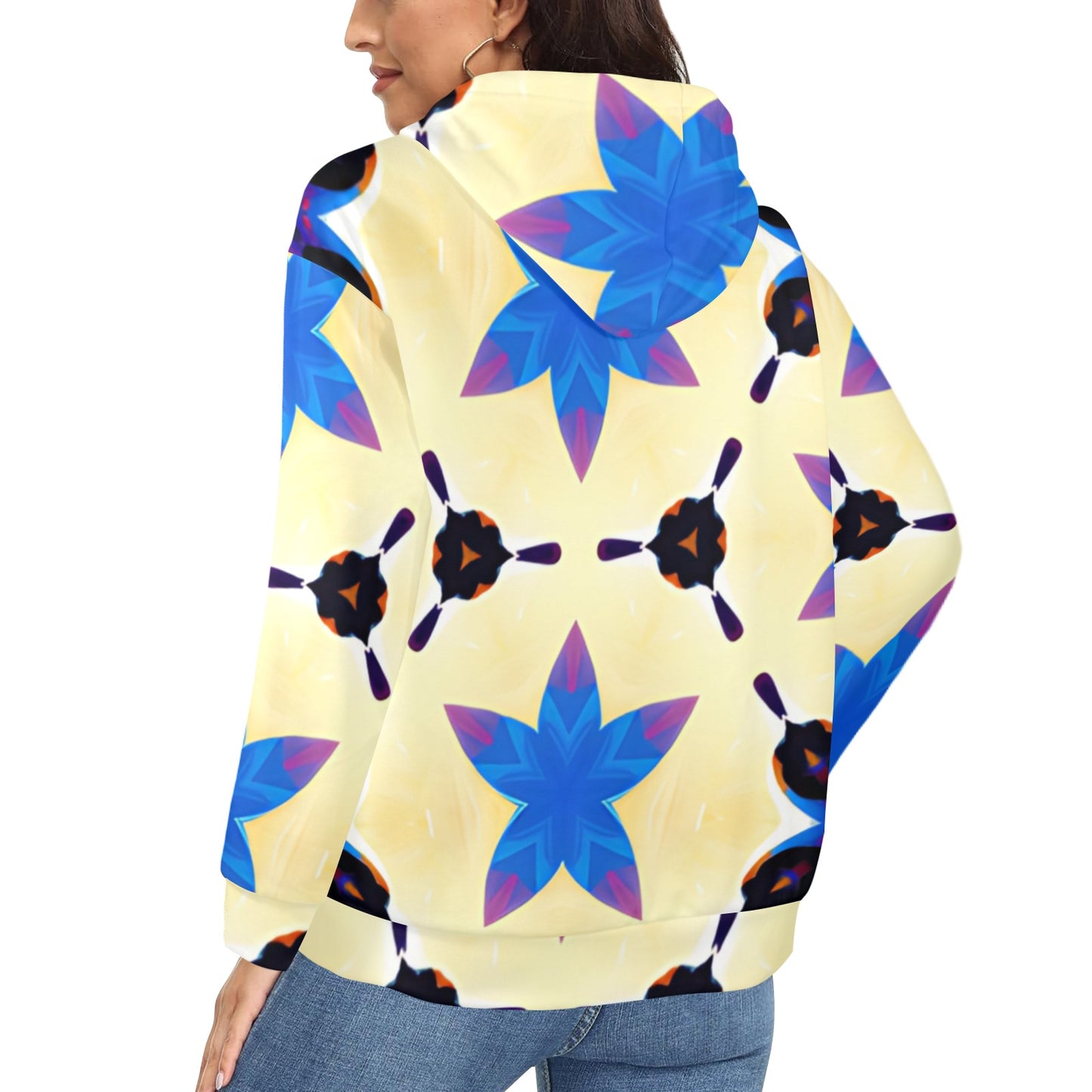 Women's Blue Floral Kaleidoscope Pattern All-Over Print Women's Fleece Full-Zip Hoodie (Model H60)