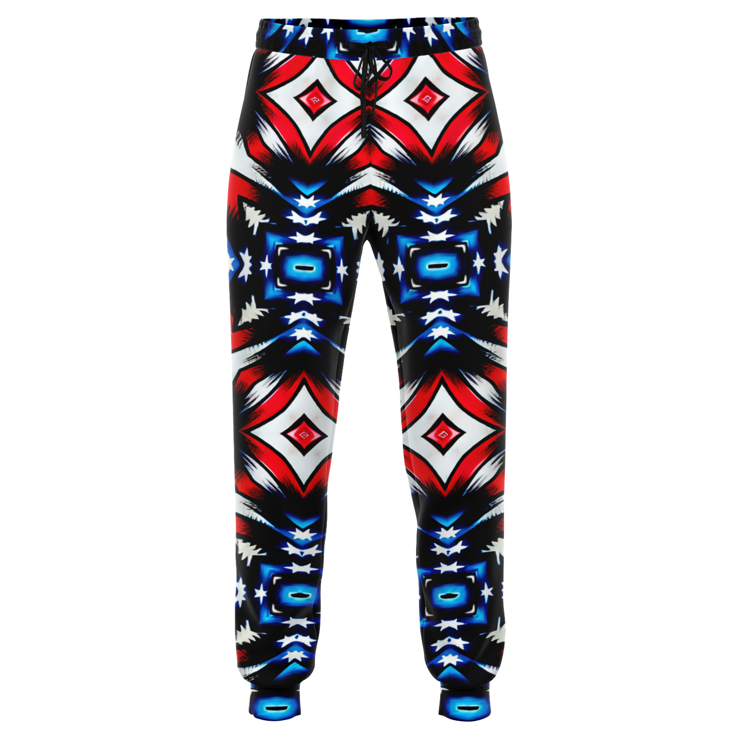 Men's Red White Blue Geometric Pattern All-Over Print Athletic Jogger