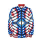 Men's Red White Blue Geometric Pattern All-Over Print All Over Print Striped Trim Bomber Jacket
