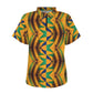 Women's African Kente Geometric Pattern All-Over Print Zipper Polo Shirt
